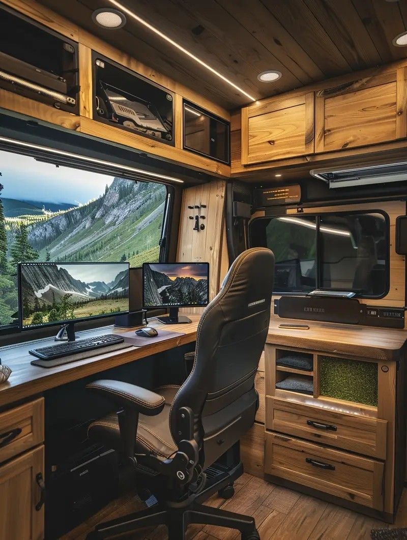 Inspiration : bureau et rangements dans un véhicule aménagé